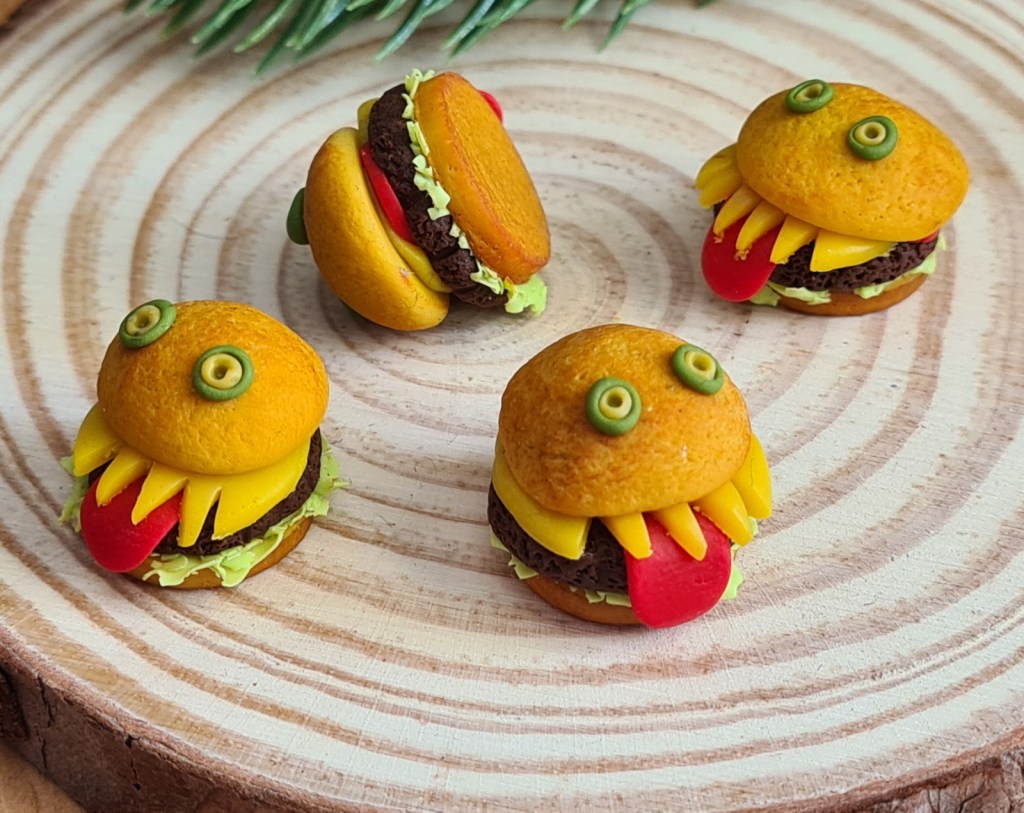 Burger monstres miniatures en fimo